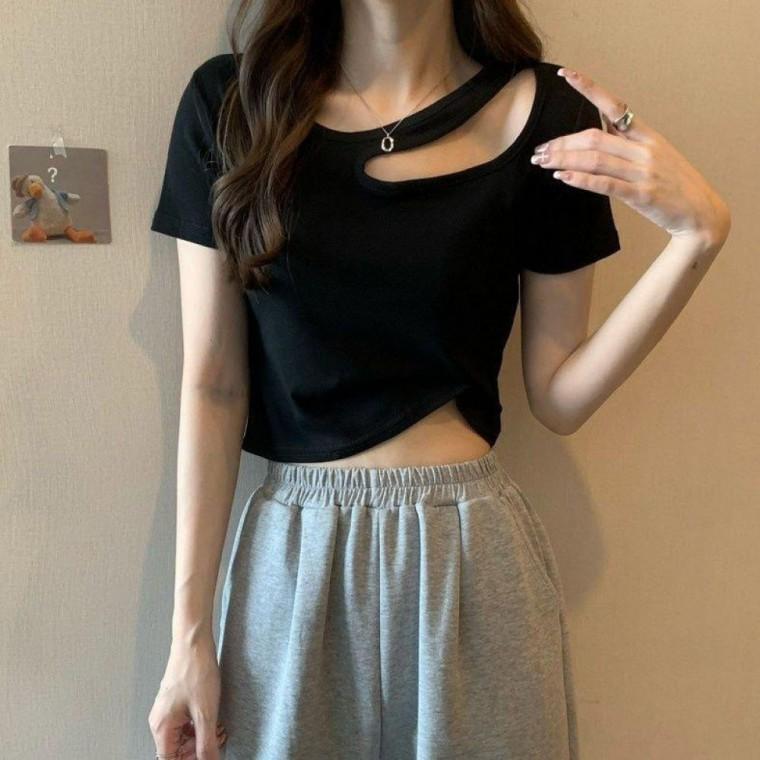 펀칭 트임 세미크롭 티숙 LM0358 데일리 티숙 간절기 S 쭉티 여성 라운드티숙 라운드 산 나시 사이즈 흰색