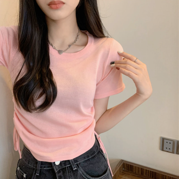 크롭 슬림핏 옆 셔링 반팔 티숙 TS240619 남성 S 무지티 U넥 여성 나시 무지 사이즈 맨투맨 여성 겨울 라운
