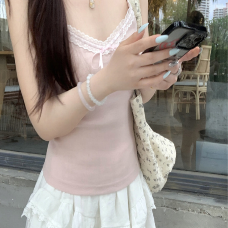 여성나시티셔츠 브라 캡 내장 레이스 이너끈나시티 민소매 이너티