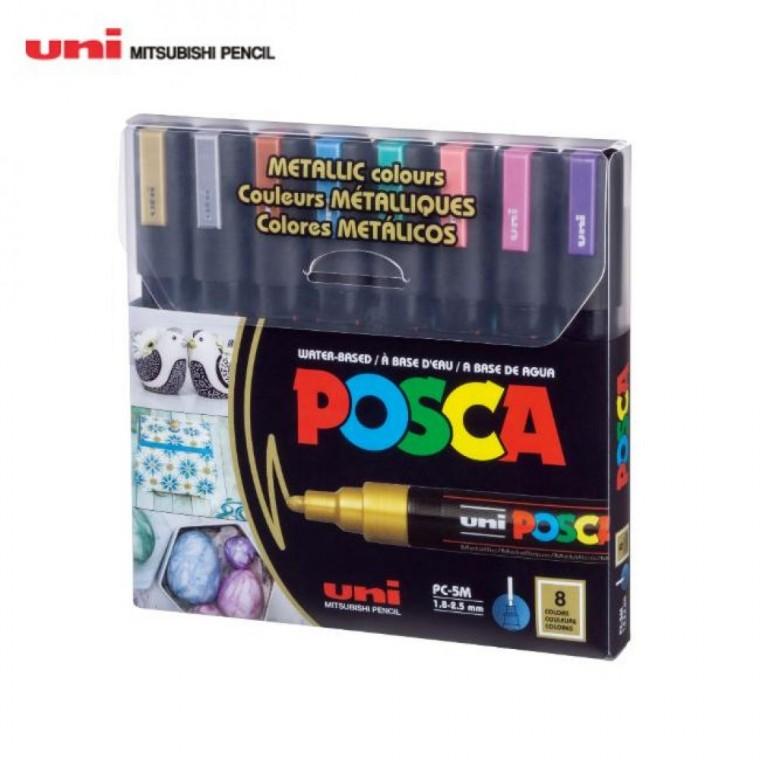 유니 포스카 2.5mm 8색 메탈릭컬러세트 PC-5M 8C METALLICCOLOR 물번짐 냄새걱정 없는 선명한 발색 수성마