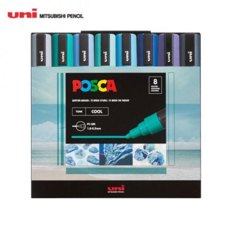 유니 포스카 2.5mm 8색 쿨컬러세트 PC-5M 8C COOLCOLOR 물번짐 냄새걱정 없는 선명한 발색 수성마카