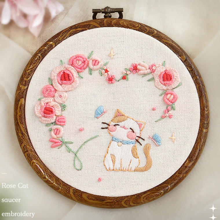 레트로 고양이 그림 자수 키트 취미 선물 집중