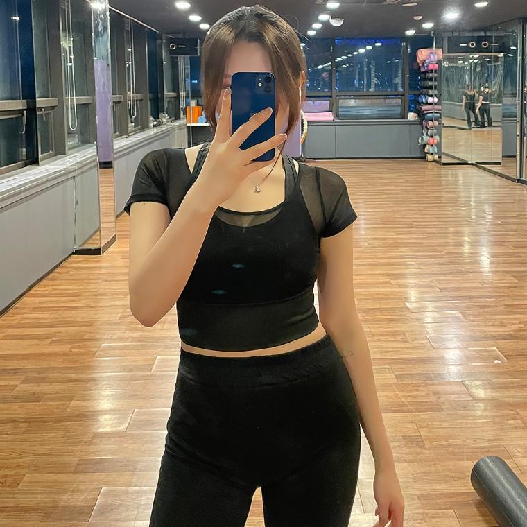 레이어드크롭티 브라탑 반팔 운동복 트레이닝 요가