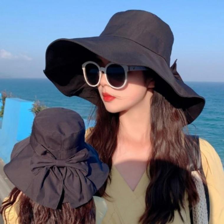 리본 포인트 자외선차단 여성 챙모자 sunhat02