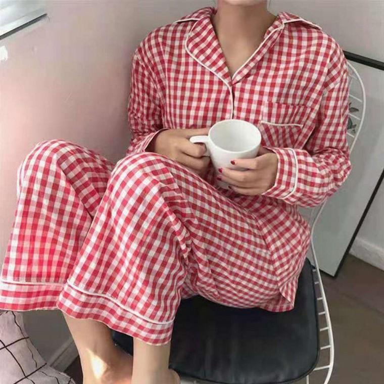 수면 1P 체크무늬 파자마 3컬러 홈웨어 여성잠옷세트