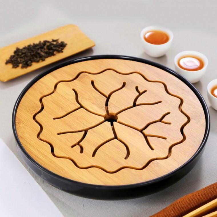 티앤차 연잎 다기트레이 차판(25.5cm) (블랙)