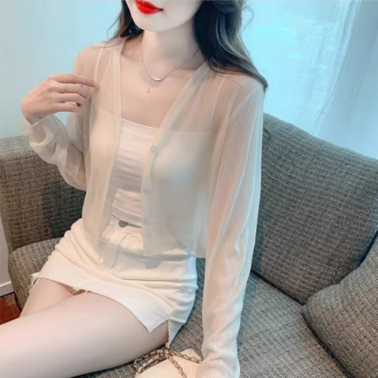 시스루 크롭 가디건 여성 여름 썸머룩 비치웨어 데일리 아우터