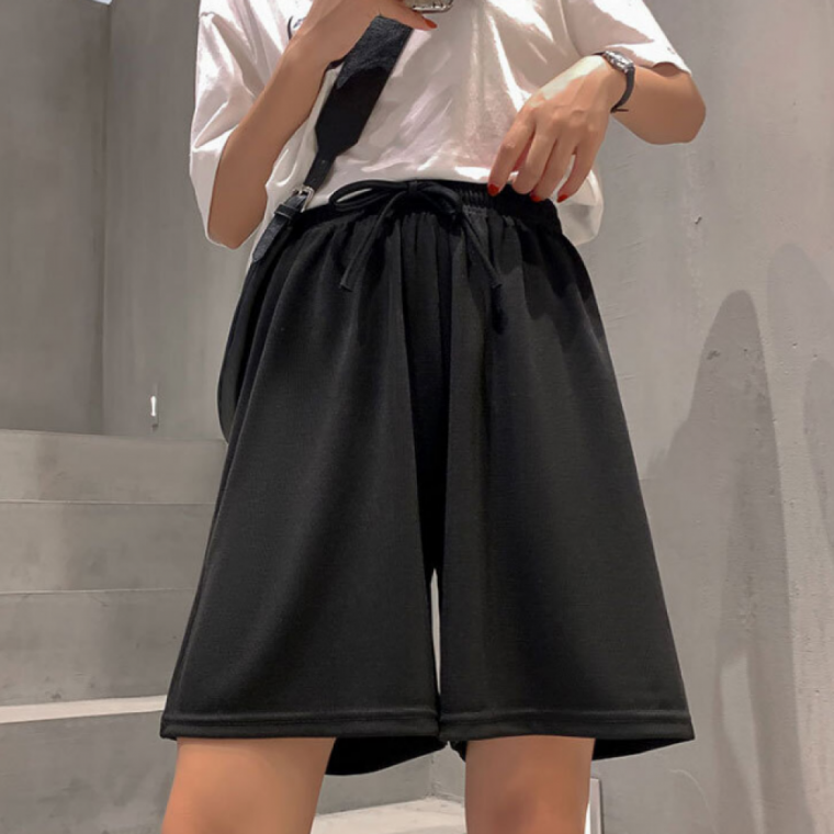 여성 여름 4부 반바지 플리 츠 주름 와이드 밴딩 팬츠 데일리 바지 4color