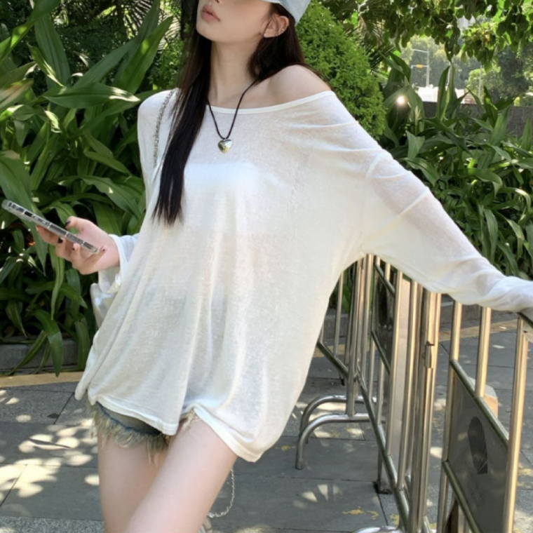 여름 루즈핏 시스루 긴팔티 자외선차단 썸머 아우터 여성 티셔츠