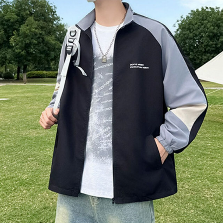 하이넥 집업 바람막이 배색 얇은 소재 남녀공용 경량 아우터