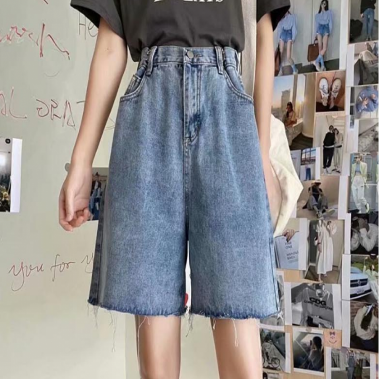 여성데님반바지 데님 워싱 여름 와이드 하프 팬츠 청바지 데님팬츠