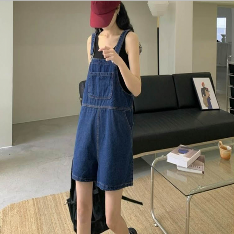 여성 데님 점프수트 캐주얼 통바지 청바지 데님팬츠