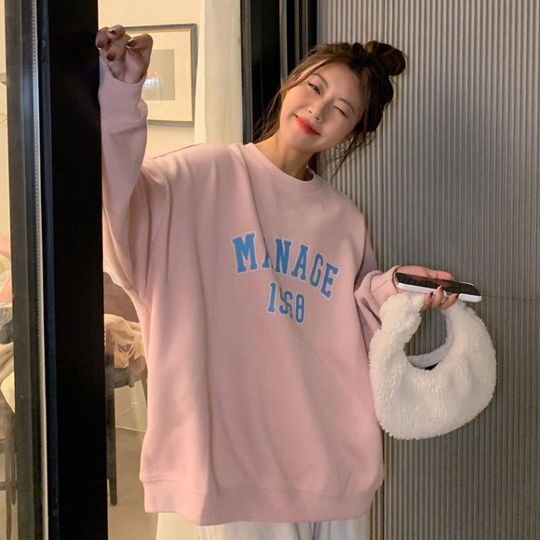 여성 긴팔 레터링 학생 데일리 오버핏 맨투맨 캐주얼룩 티셔츠