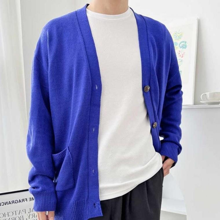 오버핏 남성 남자 가디건 데일리룩 브이넥 빅사이즈 배색 봄 커플 꽈배기 집업