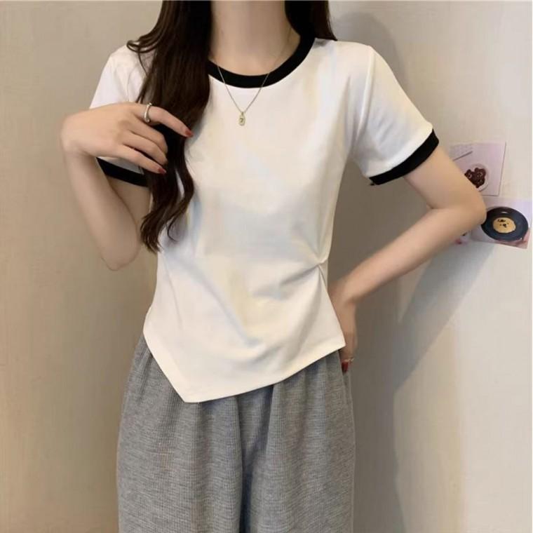 허리잘록 사선 옆꼬임 반팔티셔츠 DK-0426