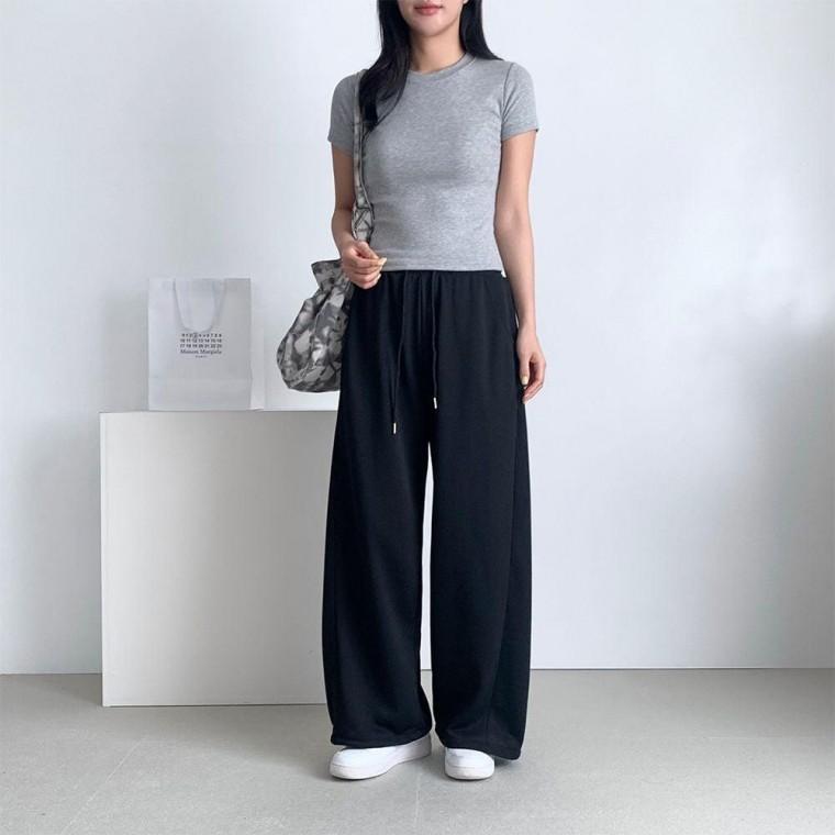 와이드 바지 데일리 스트릿 스트링 팬츠