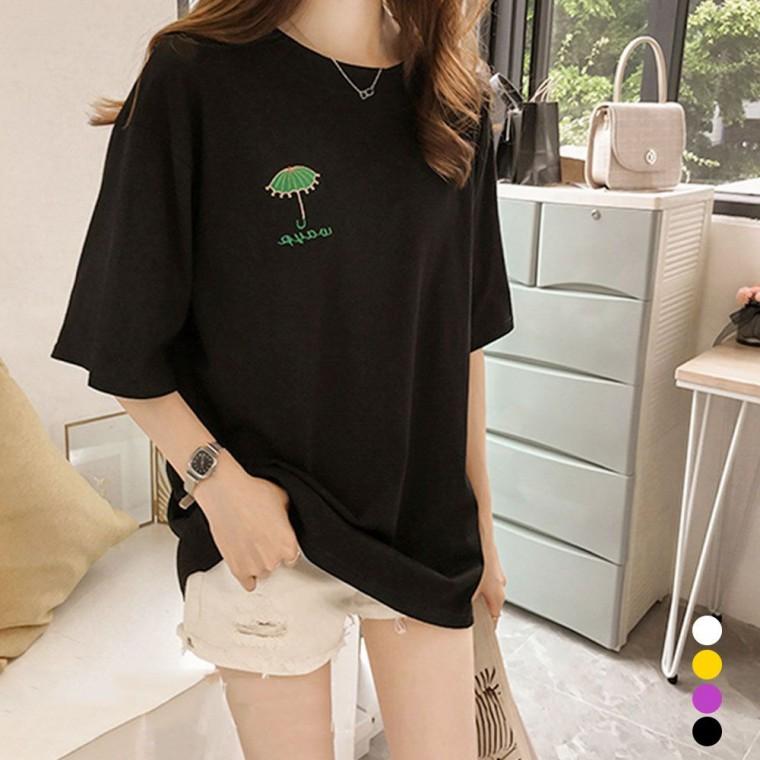 튼튼한 우산 자수 반팔 롱티셔츠 여름