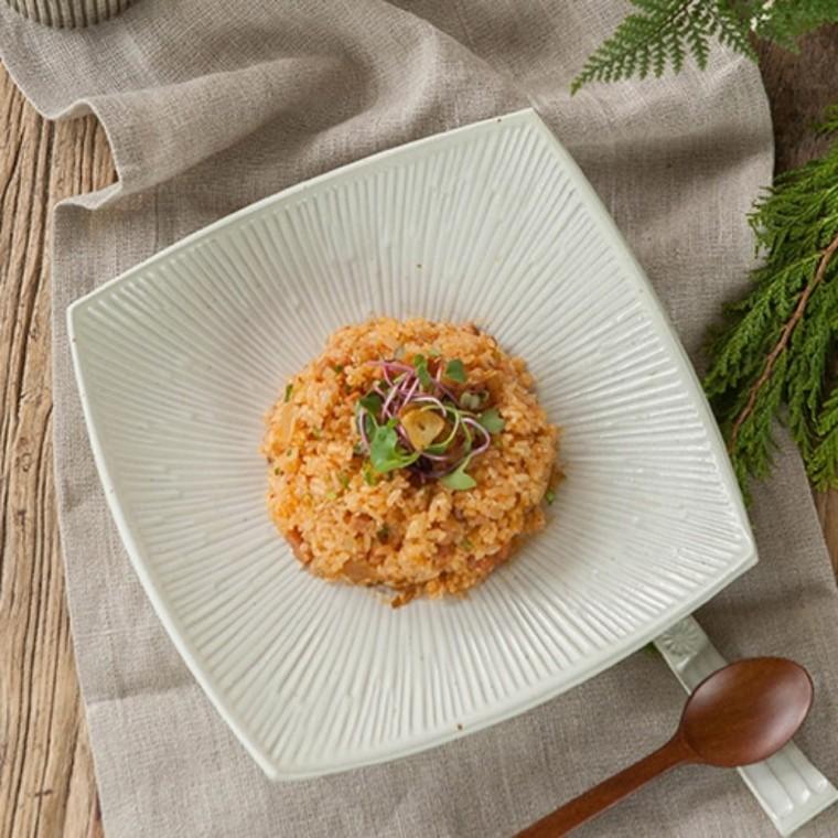 이천도자기 돌비 화이트 줄사각접시 22.5cm 식기 그릇 플레이트