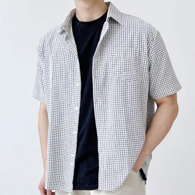 남자 남방 셔츠 반팔 남성 기본 베이직 데일리 캐주얼 일상 심플 체크 여름 오피스 휴양지 여행 출근 썸머