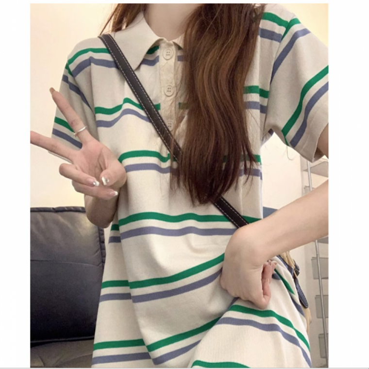 미니원피스 패션 카라 반팔 스트라이프 미니 원피스