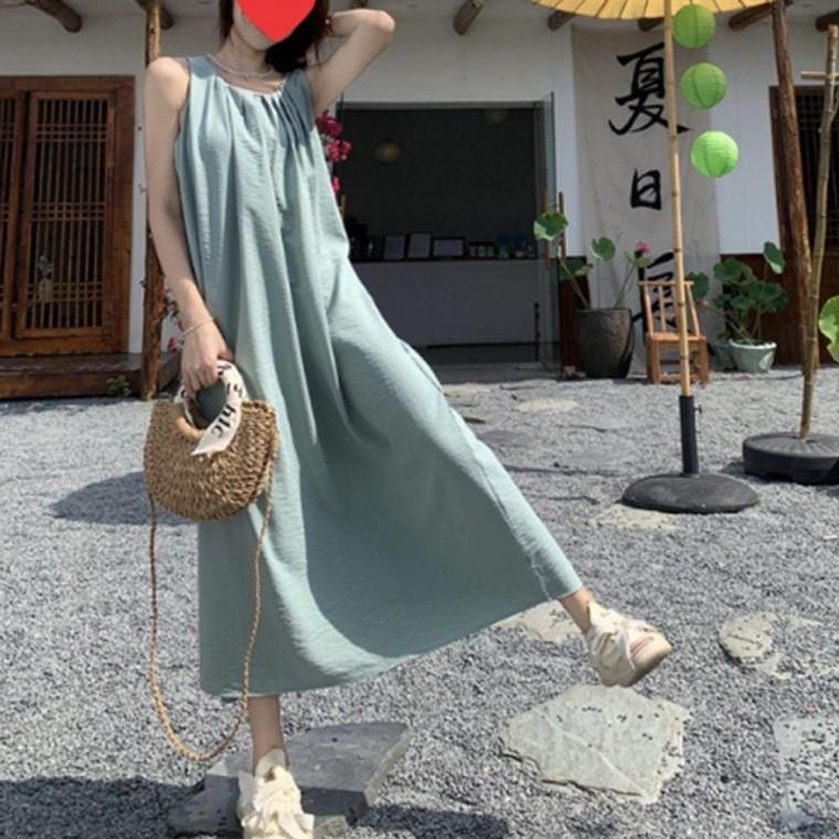 치마 롱원피스 면소재 등트임 여성 바캉스룩 셔링 1P