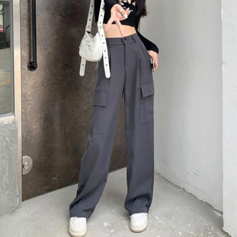 슬랙스 팬츠 바지 일자핏 주머니 여자 뒷밴딩