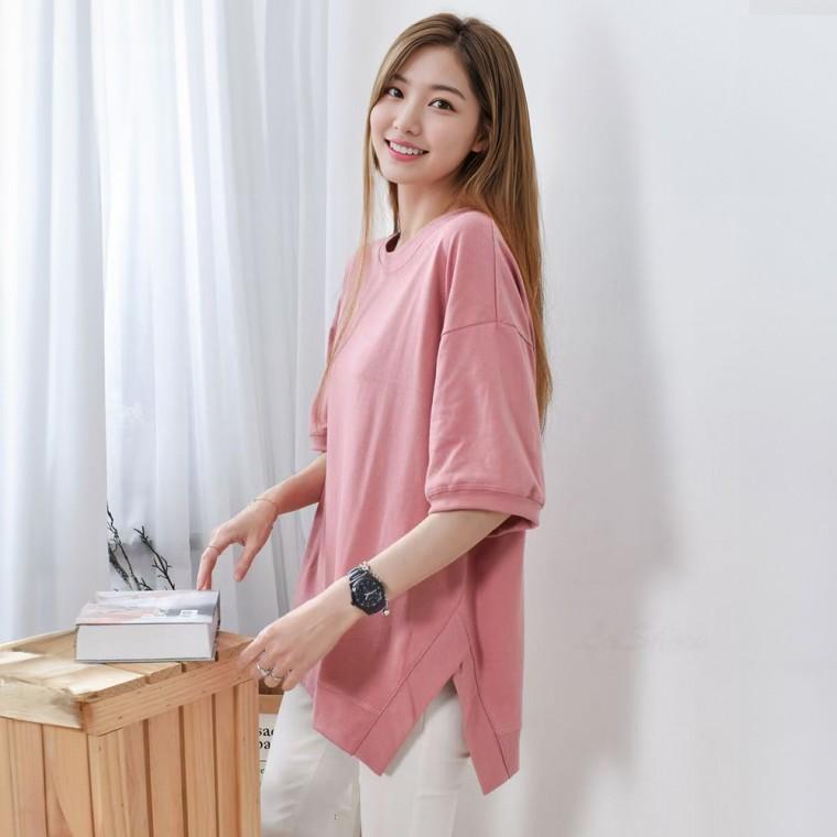실켓 라운드넥 무지 롱 티셔츠 얇은 맨투맨 루즈핏 반팔 맨투맨티