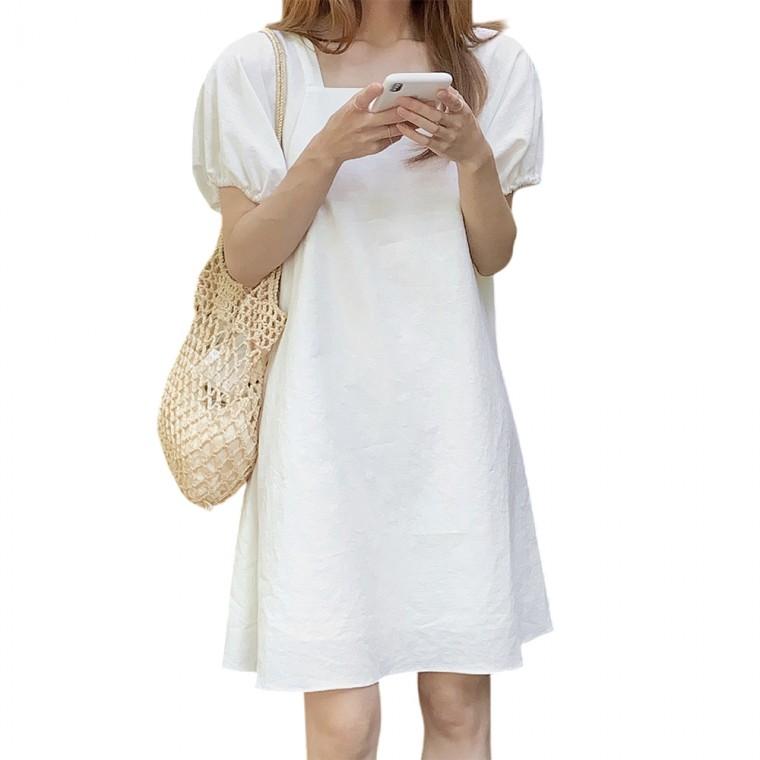 여름 스퀘어넥 원피스 반팔 A라인 퍼프소매 미디원피스 치마 CLAS1028