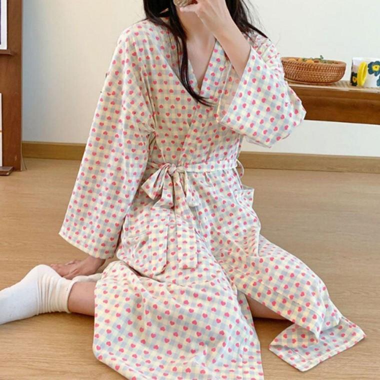 잠옷/홈웨어 샤워 잠옷 로브 파자마 여성 하트 홈웨어 1P 파스텔