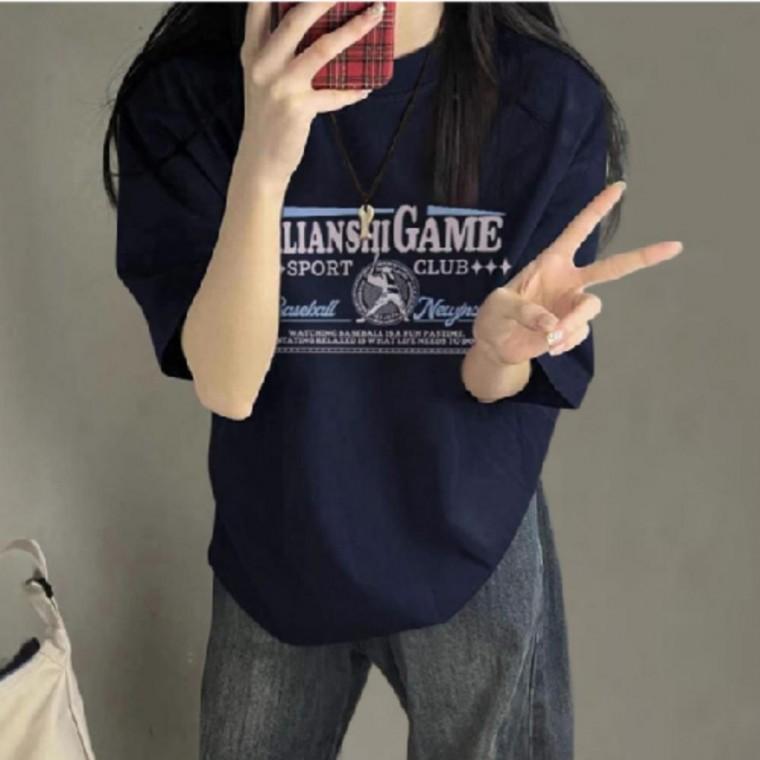 빅사이즈 여성 순면 박스티 반팔 오버핏 레터링 티셔츠