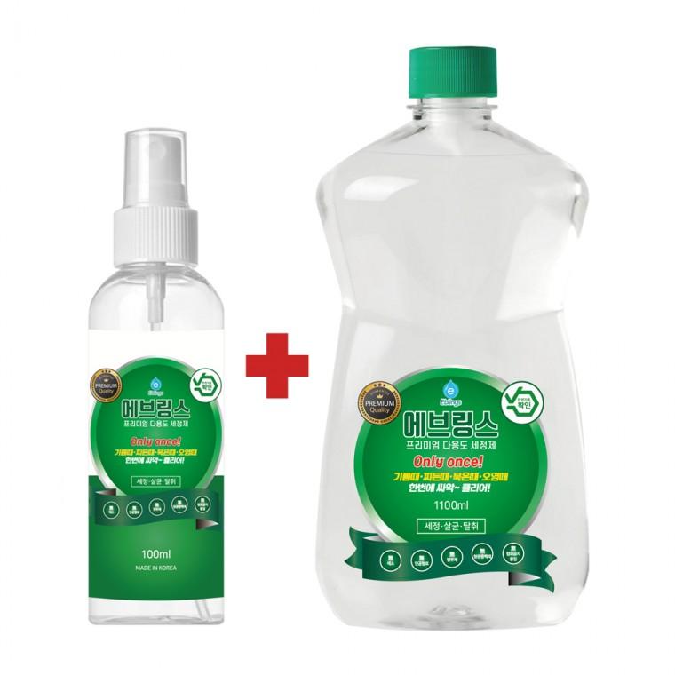 원쁠원(1+1) 한국미라클피플사 에브링스 프리미엄 다용도세정제 1100ml+100ml 다목적 청소세제
