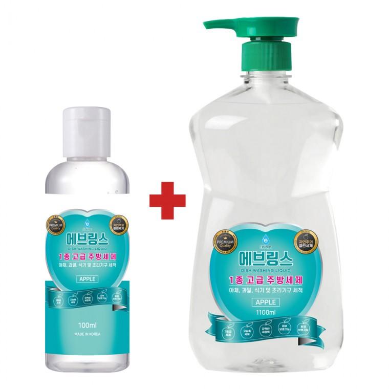 원쁠원(1+1) 한국미라클피플사 에브링스 1등급(1종) 주방세제 1100ml+100ml 식약처 인증