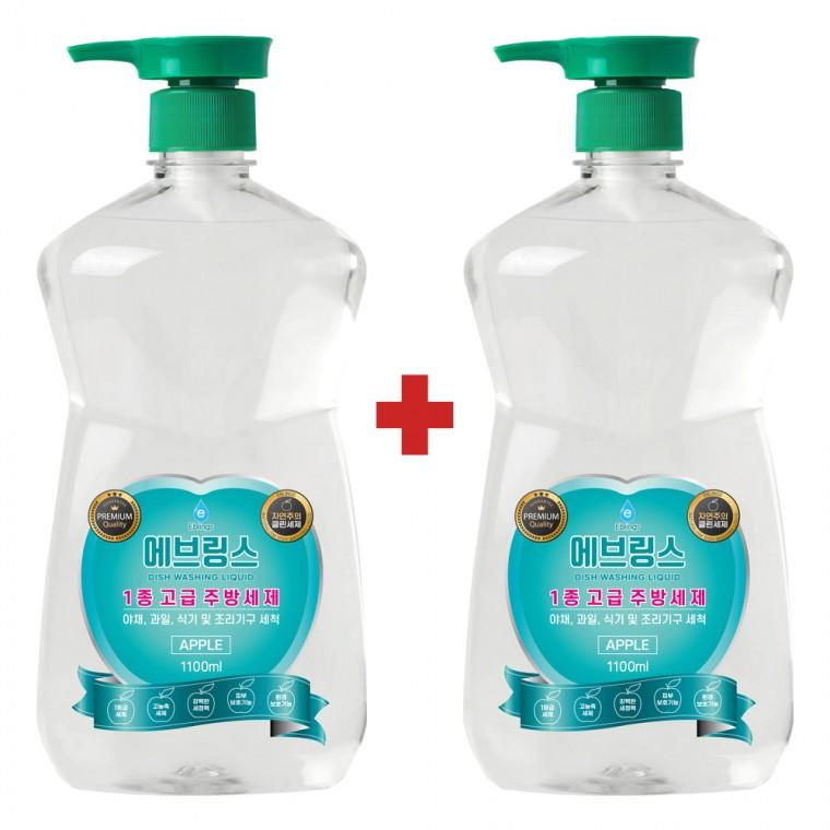 원쁠원(1+1) 한국미라클피플사 에브링스 1등급(1종) 주방세제1100ml+1100ml 식약처 인증