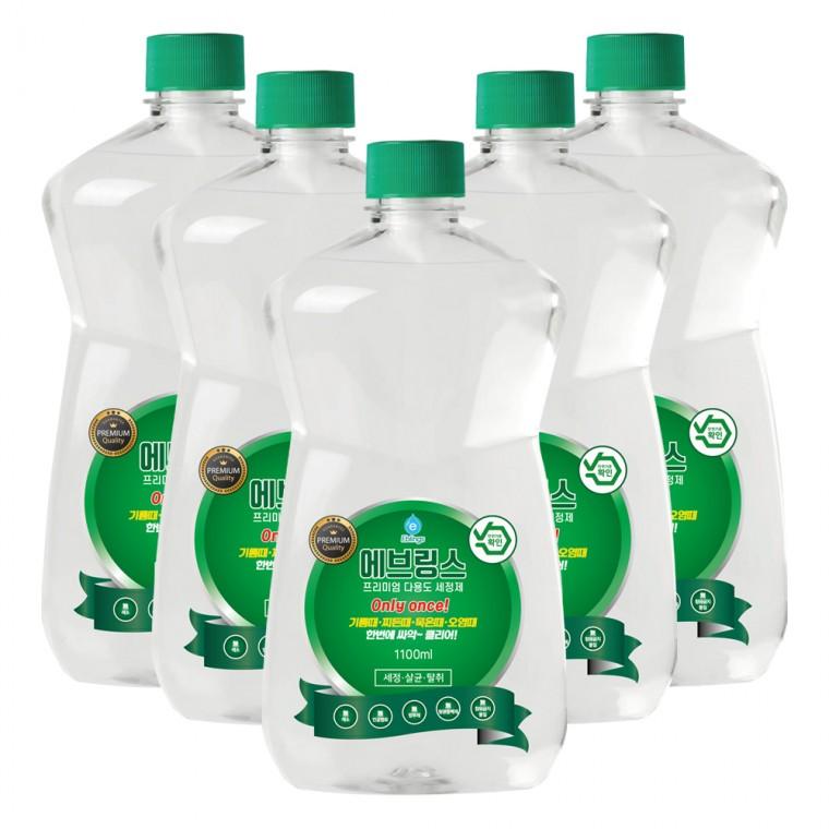 한국미라클피플사 에브링스 다용도 세정제 1100ml×5개 다목적 청소세제