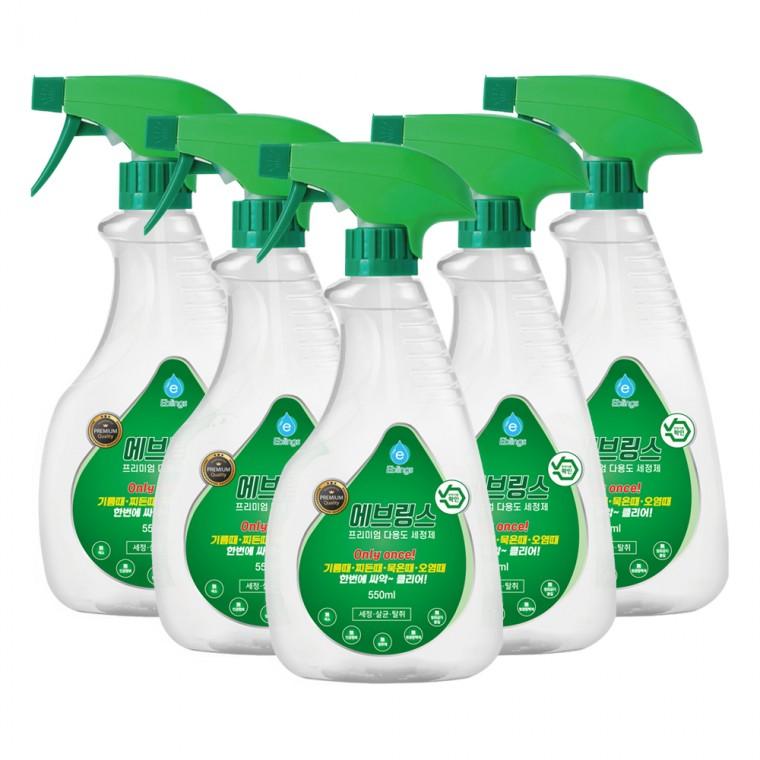 한국미라클피플사 에브링스 다용도 세정제 550ml×5개 다목적 청소세제