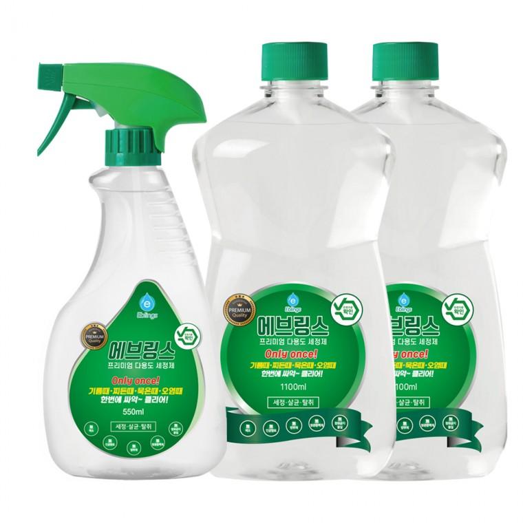 한국미라클피플사 에브링스 다용도 세정제 550ml×1개 1100ml×2개 다목적 청소세제