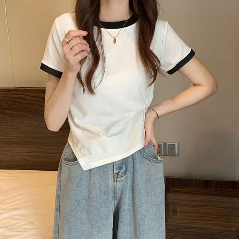 여름 슬림 티셔츠 옆꼬임 옆절개 슬림핏 반팔티