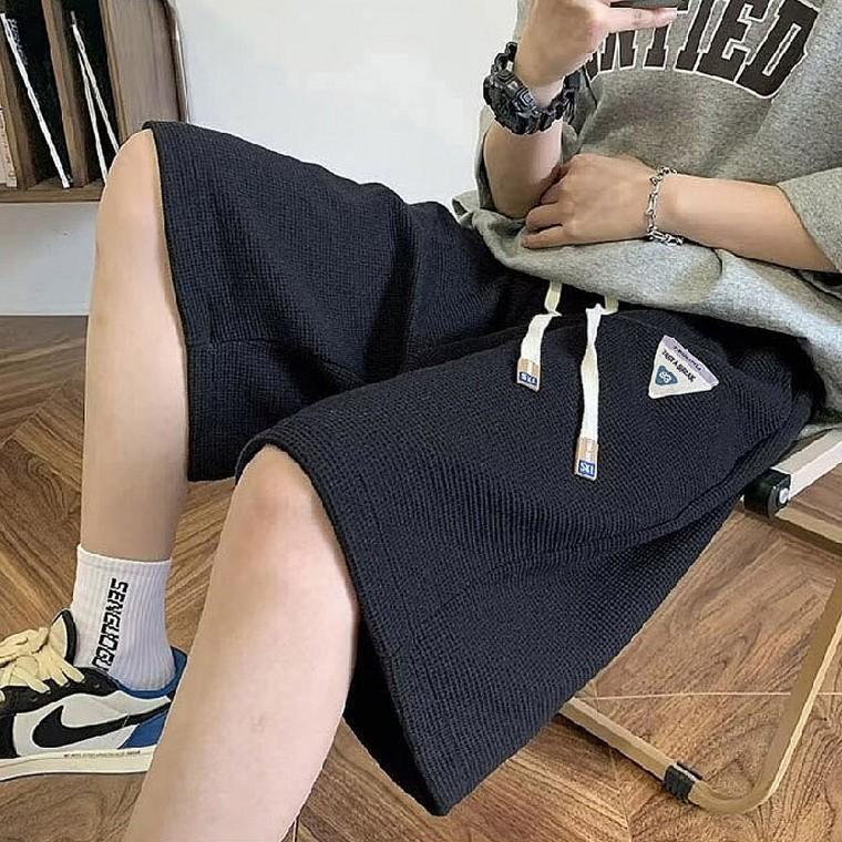 남성 와플 5부 팬츠 캐주얼룩 여름 와이드 반바지