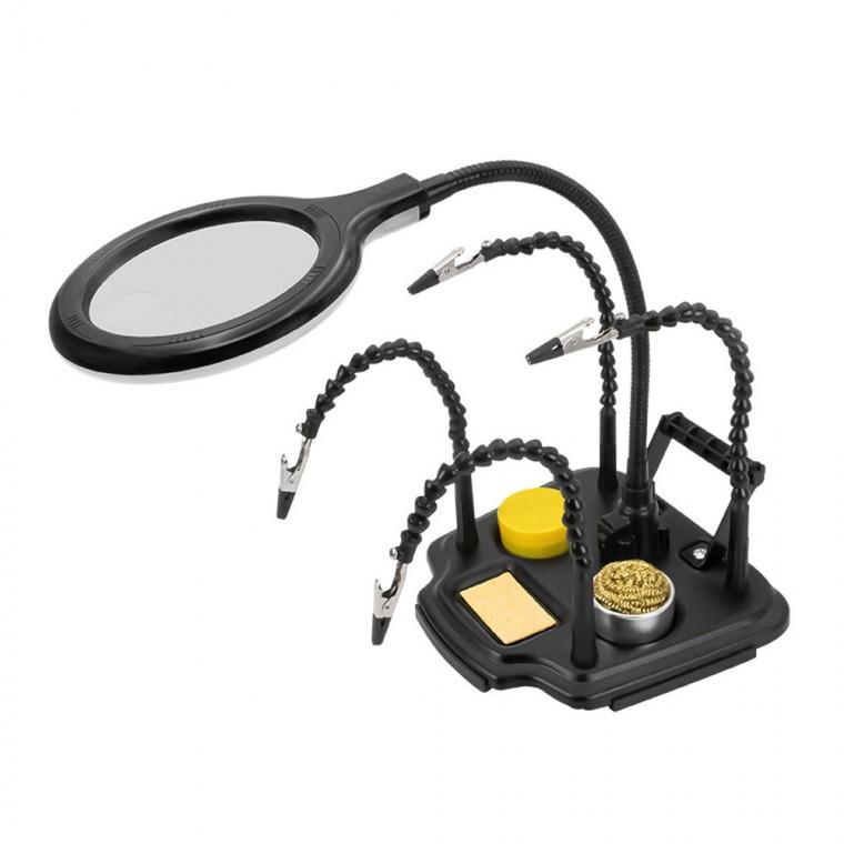 USB C타입 7 IN 1 인두작업용 확대경 스탠드 플렉시블 악어클립 납땜 보조 툴 돋보기