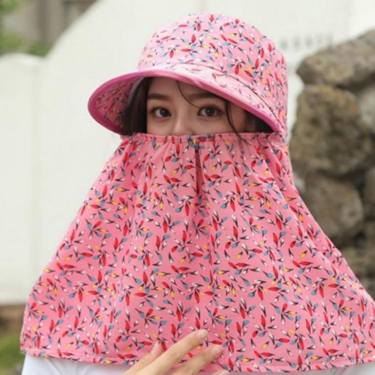 자외선 차단 모자 와이드 야외 농사 여성 꽃무늬