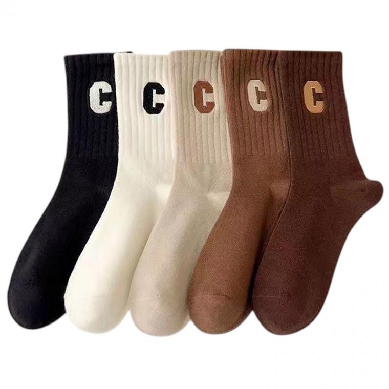 C레터링 여성 중목양말 5켤레 세트