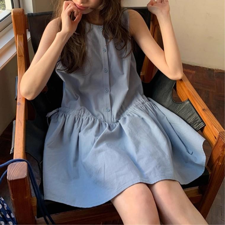 깔끔한 30대여성 세련된스타일 패셔너블 베이직코디 원피스 20대여성 스트링 트렌디한캐주얼룩 민소매