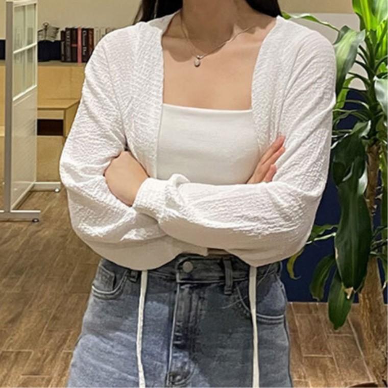 시스루 시원한 넓은 크롭 스트링 볼레로 가디건 비치 해변 바캉스 로브 베이직 데일리 여름
