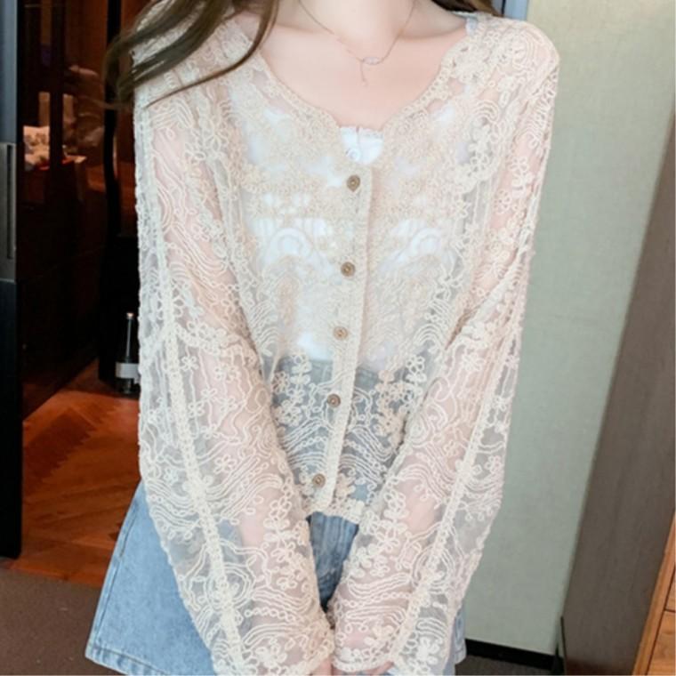 10대여성 자수 가디건 데일리코디 기본가디건 캐주얼 여름 베이직룩 망사 여성스러운코디 플라워 30대여성