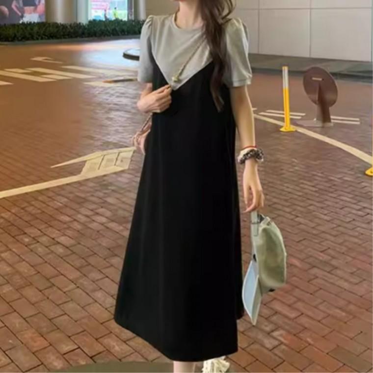 원피스 반팔 롱 세련된스타일 레이어드 30대코디 패셔니스타 뷔스티에 깔끔한 스타일 베이직코디 클레식