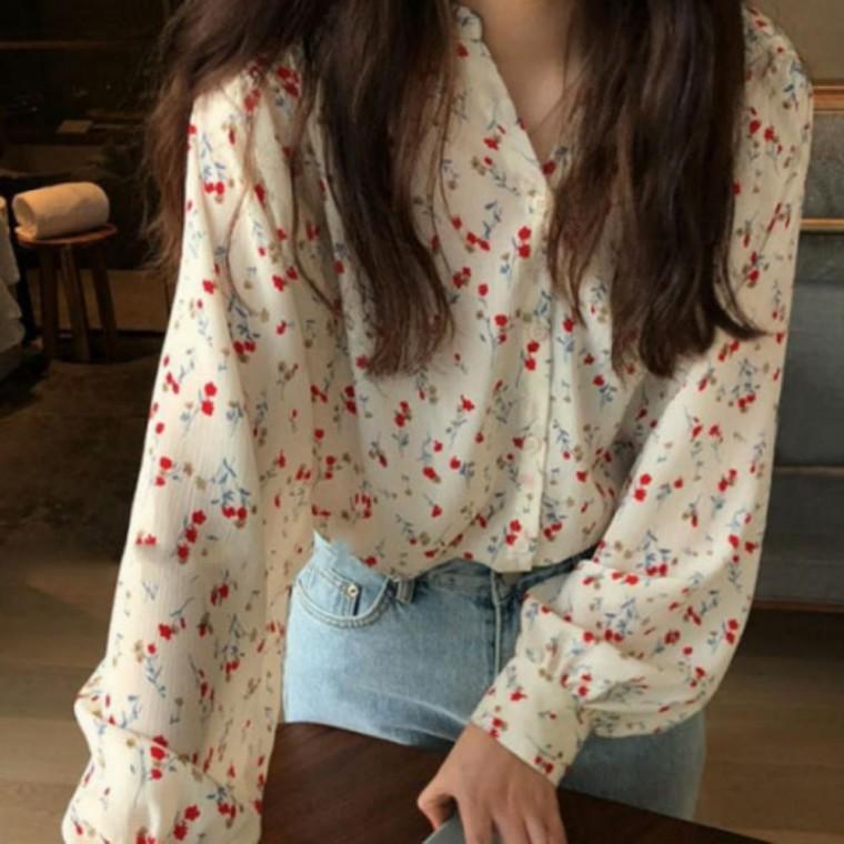 쉬폰 블라우스 셔츠 여성 남방 플라워 데일리
