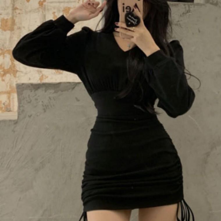 미니 원피스 긴팔 여성 드레스 블랙 고급 데이트