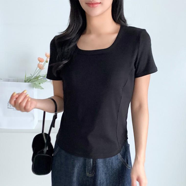 모던 스퀘어넥 슬림핏 반팔티 베이직 심플 데일리 여름티