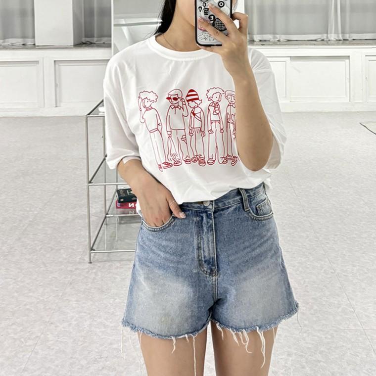 루즈핏 캐릭터 프린팅 반팔티 캐주얼 데일리 꾸안꾸룩