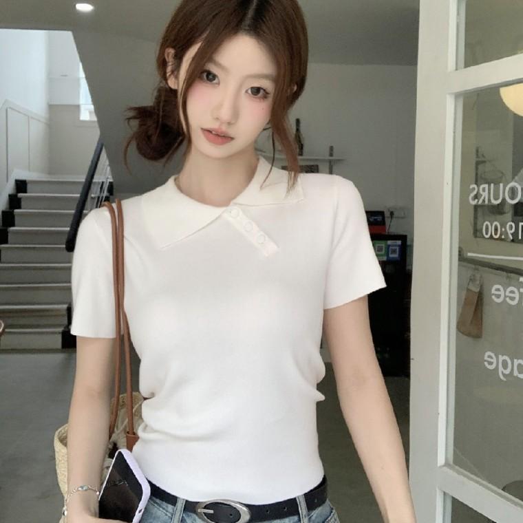 러블리 버튼카라 반팔니트 여름 데일리 여친룩